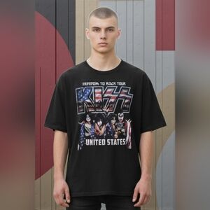 Kiss Men's Size 3xl Freedom to Rock Shirt Flag USA Rock And Roll Icons Concert